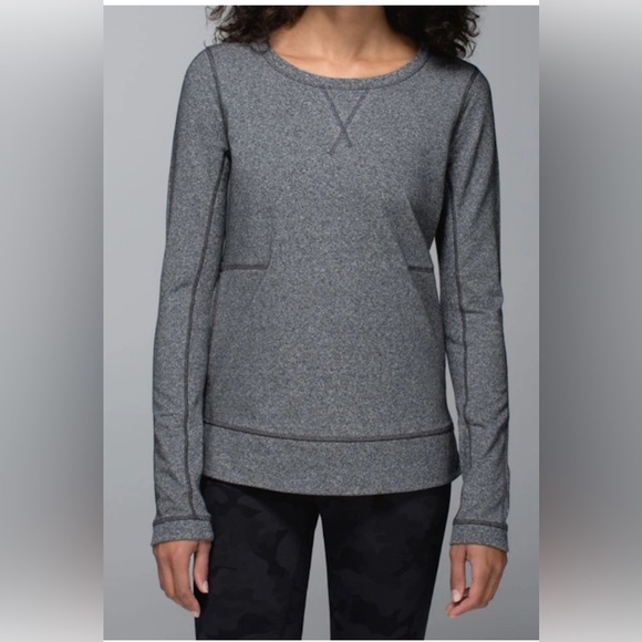 Lululemon Exhalation Pullover II Heathered Speckled Black Sweatshirt Size 6 - Picture 1 of 9